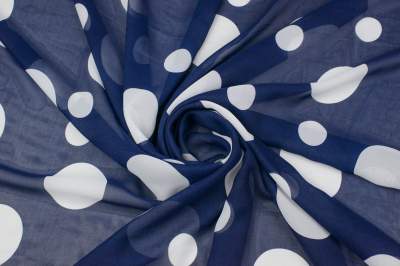 Tkanina szyfon wzór grochy na granatowym tle