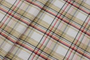 Tkanina bawełna wzór krata kolor beżowy, lureks 