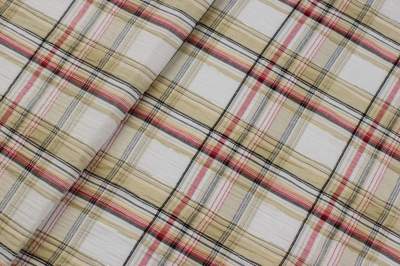 Tkanina bawełna wzór krata kolor beżowy, lureks 
