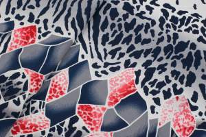 Tkanina kelly krepa wzór panterka border granatowy / kremowy