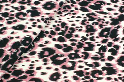 Tkanina kelly krepa wzór panterka szara na białym tle