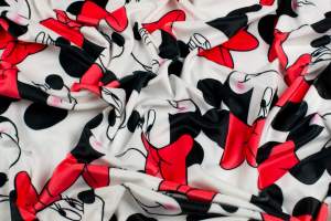 Dzianina velvet soft ubraniowy wzór myszka kolor biały