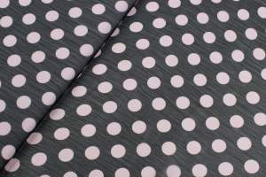 Tkanina szyfon wzór grochy jasnoróżowe na czarnym tle