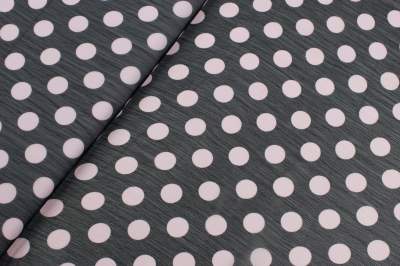 Tkanina szyfon wzór grochy jasnoróżowe na czarnym tle