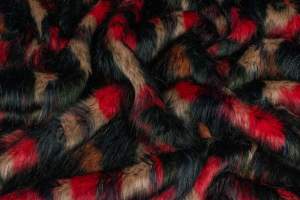 Tkanina Futerkowa futro wzór łaty czerwone, czarne