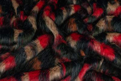 Tkanina Futerkowa futro wzór łaty czerwone, czarne