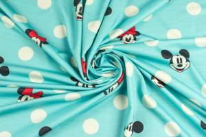 Dresówka pętelka wzór myszka miki, tło kolor błękitne