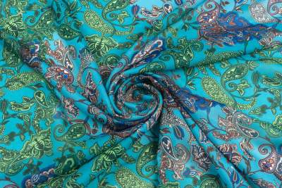 Tkanina szyfon wzór paisley w odcieniach niebieskiego i zielonego
