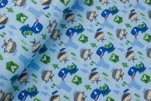 Jersey bawełniany wzór rycerz/smoki na błękitnym tle