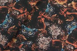 Tkanina Orlando wzór sowy na grafitowym tle