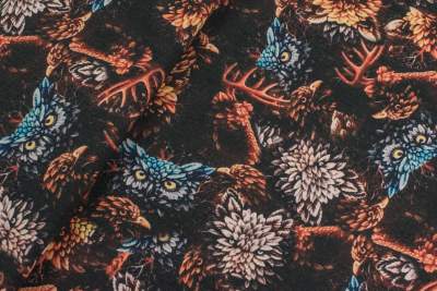 Tkanina Orlando wzór sowy na grafitowym tle