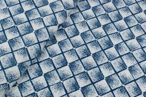 Dzianina jersey ity wzór geometryczny romby granatowy/biały