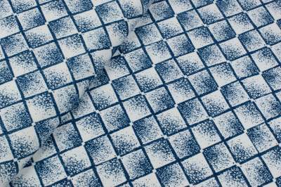 Dzianina jersey ity wzór geometryczny romby granatowy/biały