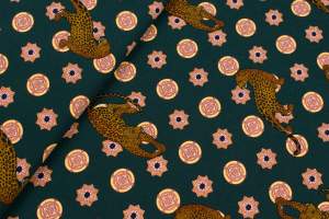 Tkanina milano krepa wzór lampart ciemnozielony