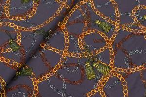 Tkanina Wiskoza – wzór łańcuchy, tło grafitowe