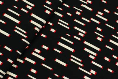 Tkanina milano krepa wzór prostokąty na czarnym tle