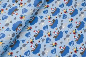 Jersey bawełniany wzór wikingowie błękitny