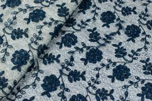 Koronka stabilna wzór kwiaty cekiny, granatowy i morski