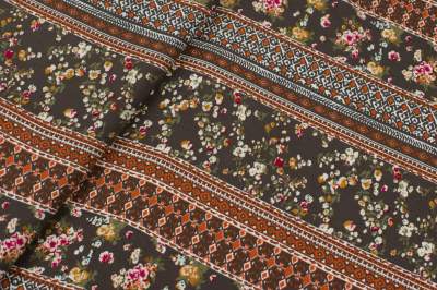 Tkanina Wiskoza – wzór kwiaty, kolor feldgrau