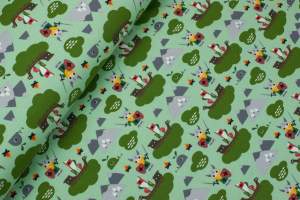 Jersey bawełniany wzór wikingowie zieleń