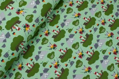 Jersey bawełniany wzór wikingowie zieleń