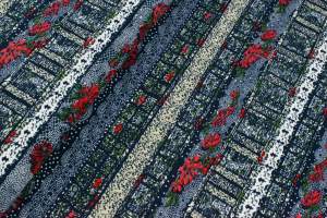 Dzianina jersey ity wzór kolorowy kwiaty i pasy 