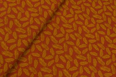 Tkanina milano krepa wzór liście paproci kolor rudu