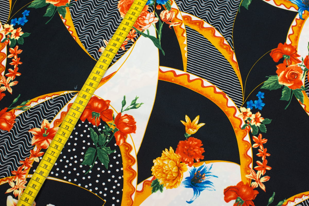 Dzianina Jersey ity wzór Kwiaty kolor pomarańczowy