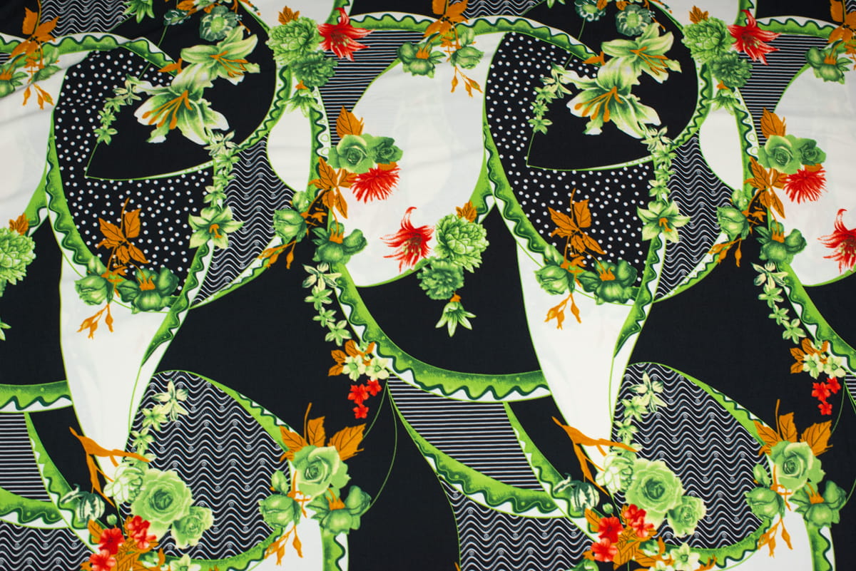 Dzianina Jersey ity wzór Kwiaty kolor zielony