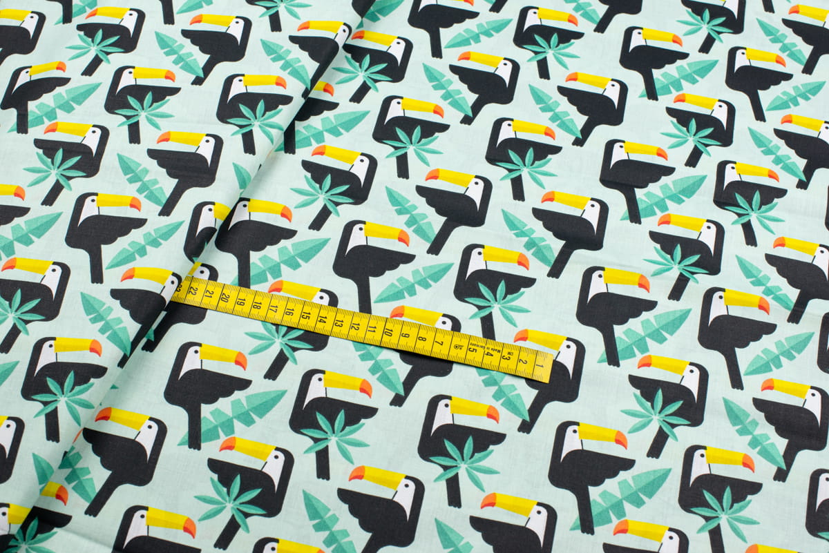 Tkanina bawełna wzór ptak pelikan kolor biały