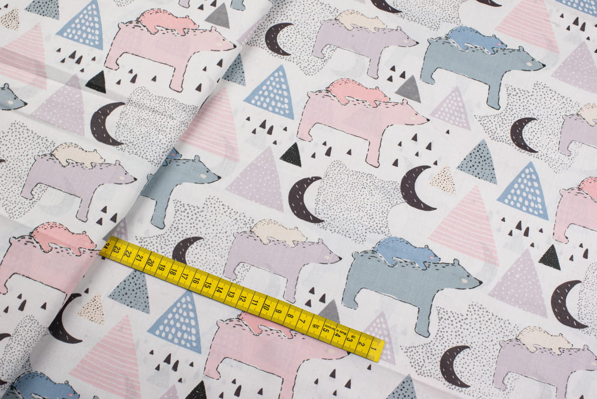 Tkanina bawełna wzór zwierzęta Miś kolor biały