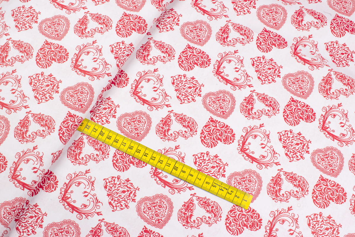 Tkanina bawełna wzór serca kolor biały