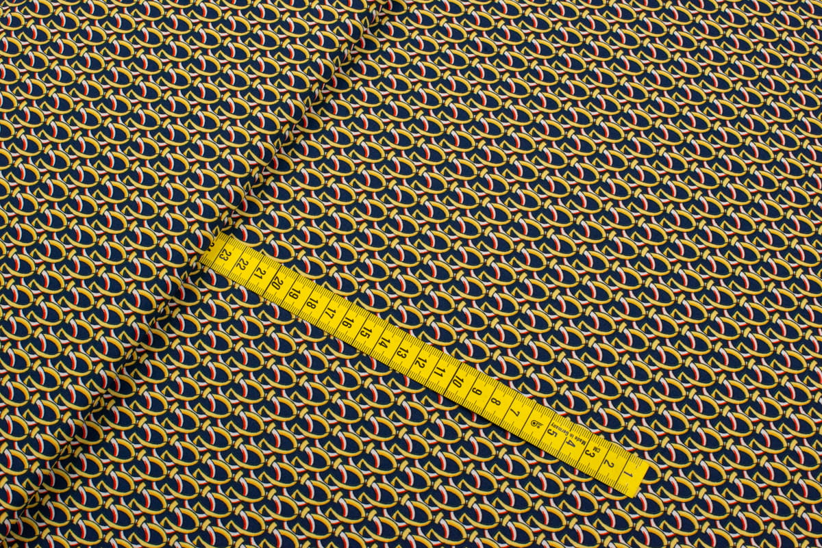 Tkanina Silki Wzór podkowy kolor granatowy