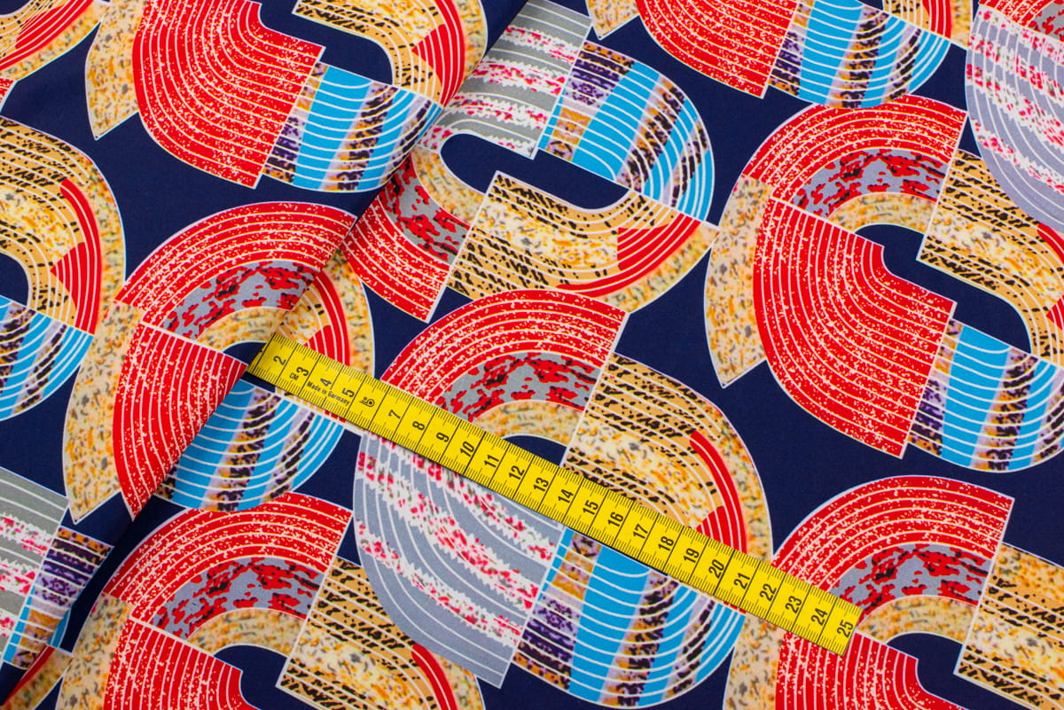 Tkanina Silki Wzór kolorowy Geometryczny kolor granatowy