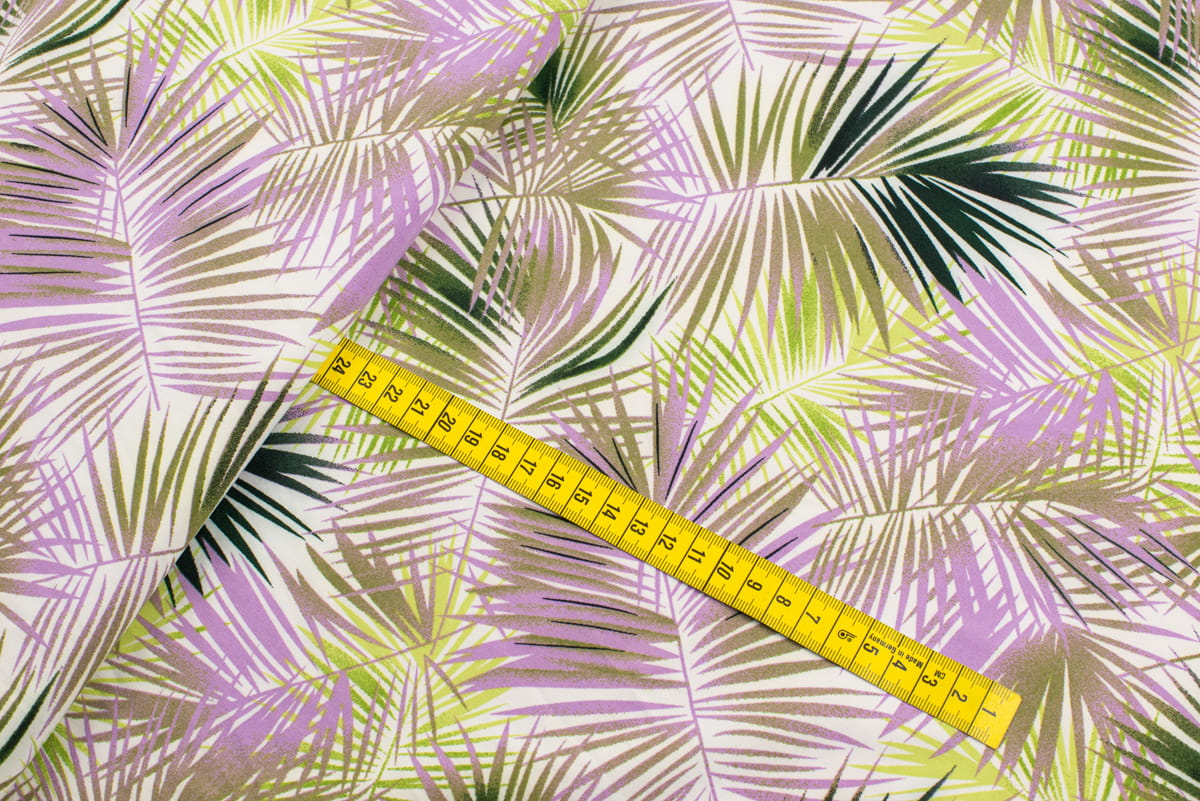 Tkanina Silki Wzór Liście kolor fioletowy i zielony