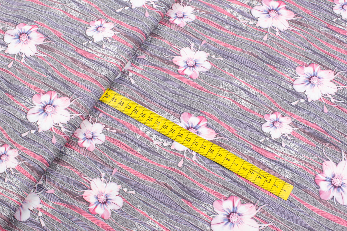 Tkanina Silki Wzór kwiaty kolor różowy