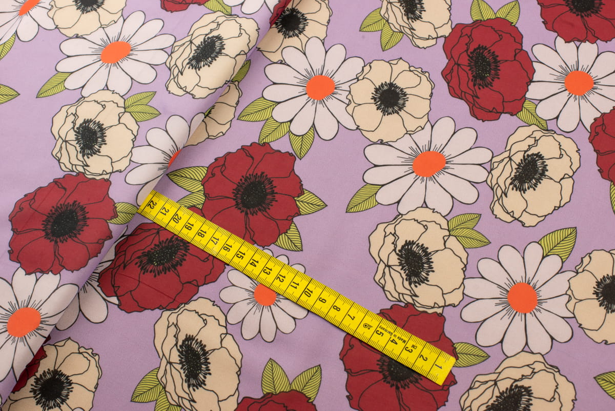 Tkanina szyfon wzór kolorowe kwiaty kolor różowy