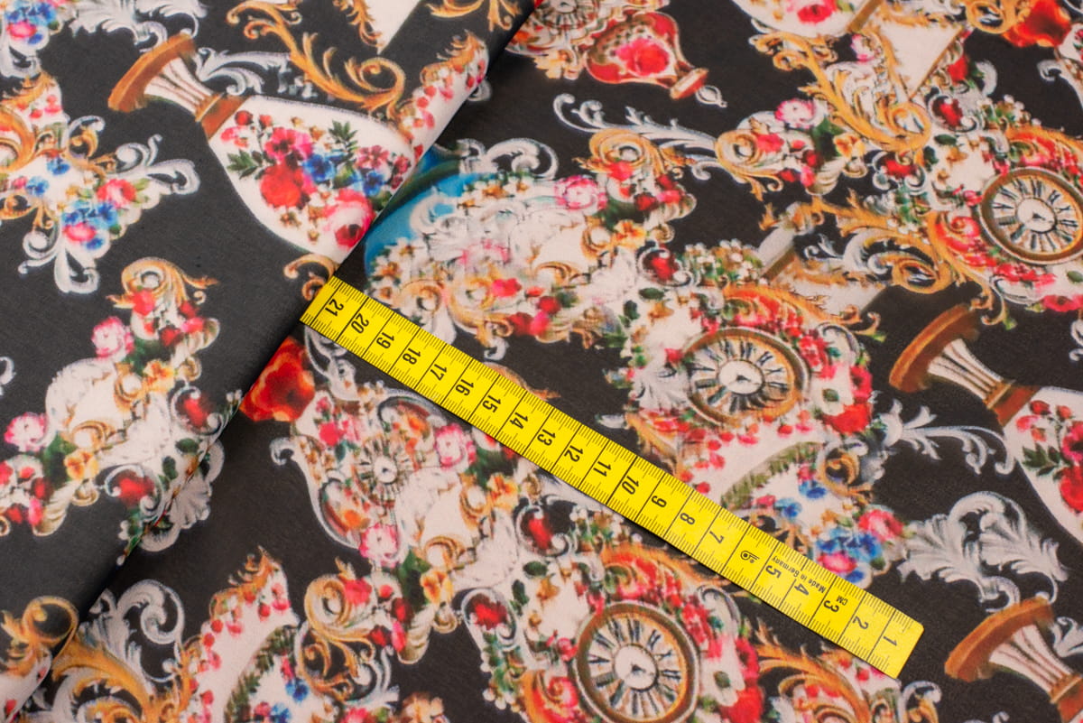 Tkanina szyfon wzór kwiaty kolor czarny