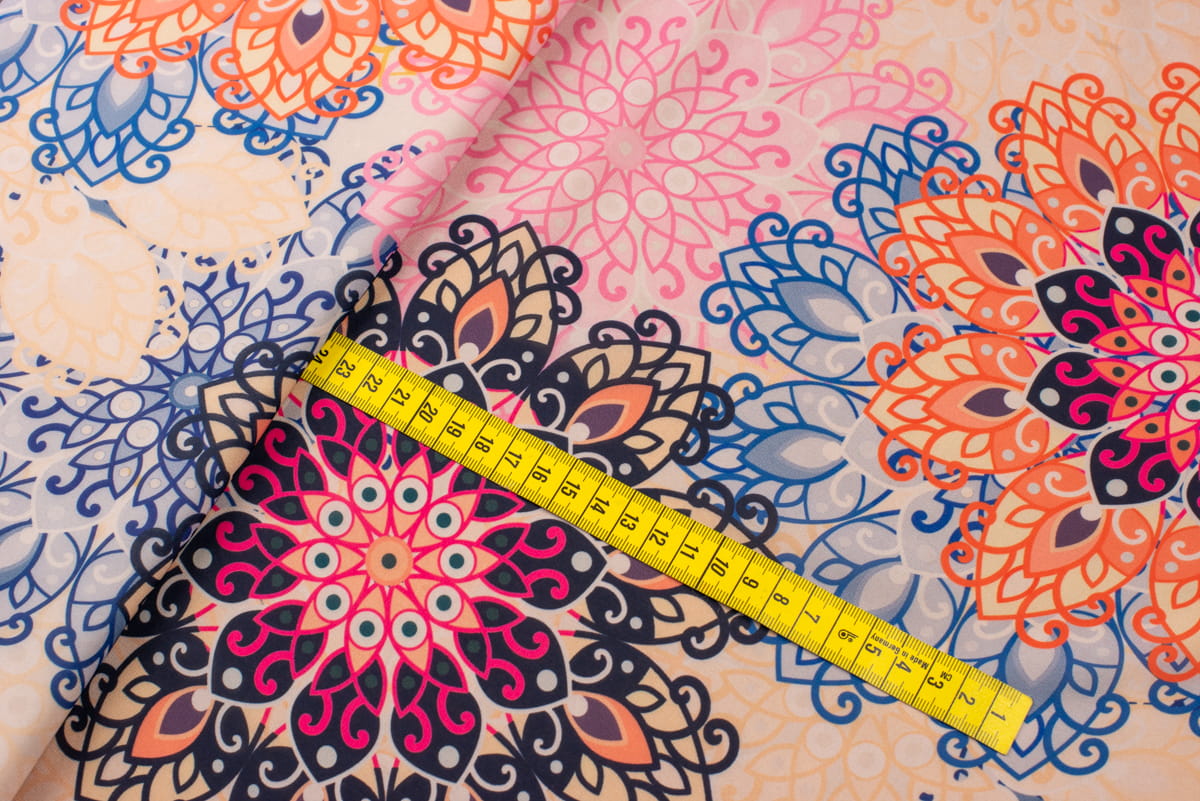 Tkanina szyfon wzór Orientalny Azjatycki kolorowy pomarańczowy