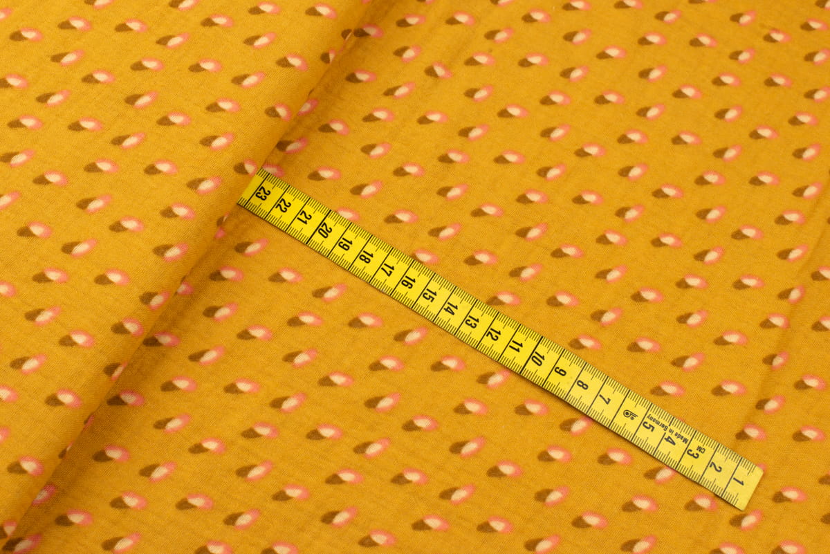 Tkanina Muślin bawełniany wzór bazie kolor żółty (miodowy)