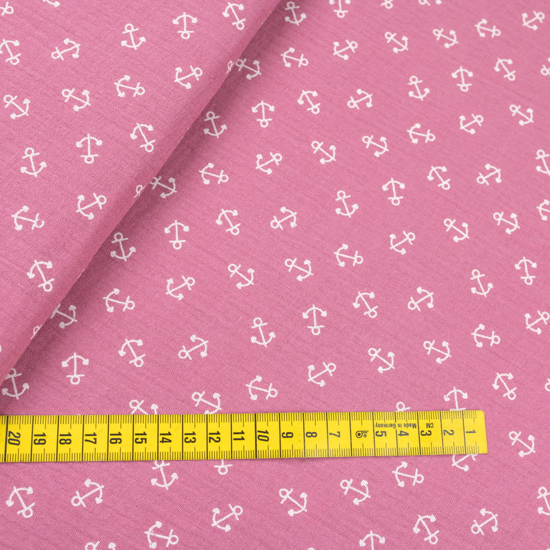Muślin bawełniany wzór kotwice kolor różowy