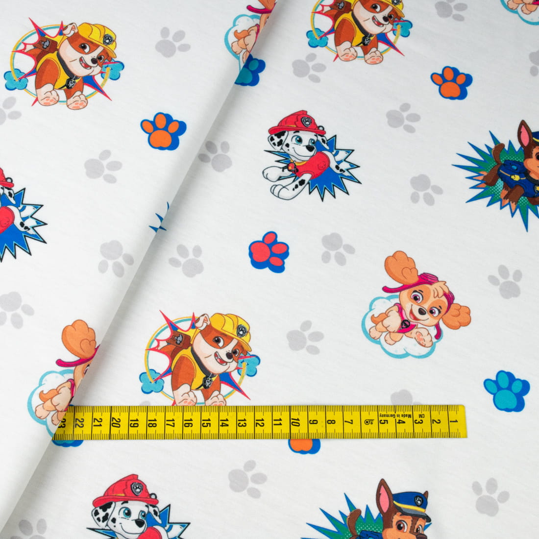 Dzianina Dresówka pętelka wzór pies kolor biały