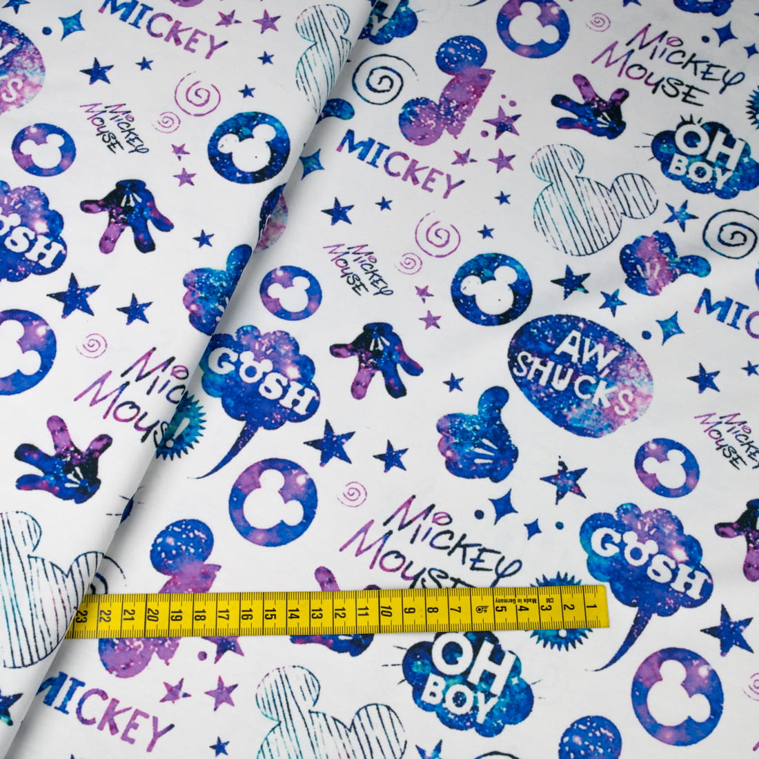 Dzianina Dresówka pętelka wzór niebieski Mysz kolor biały