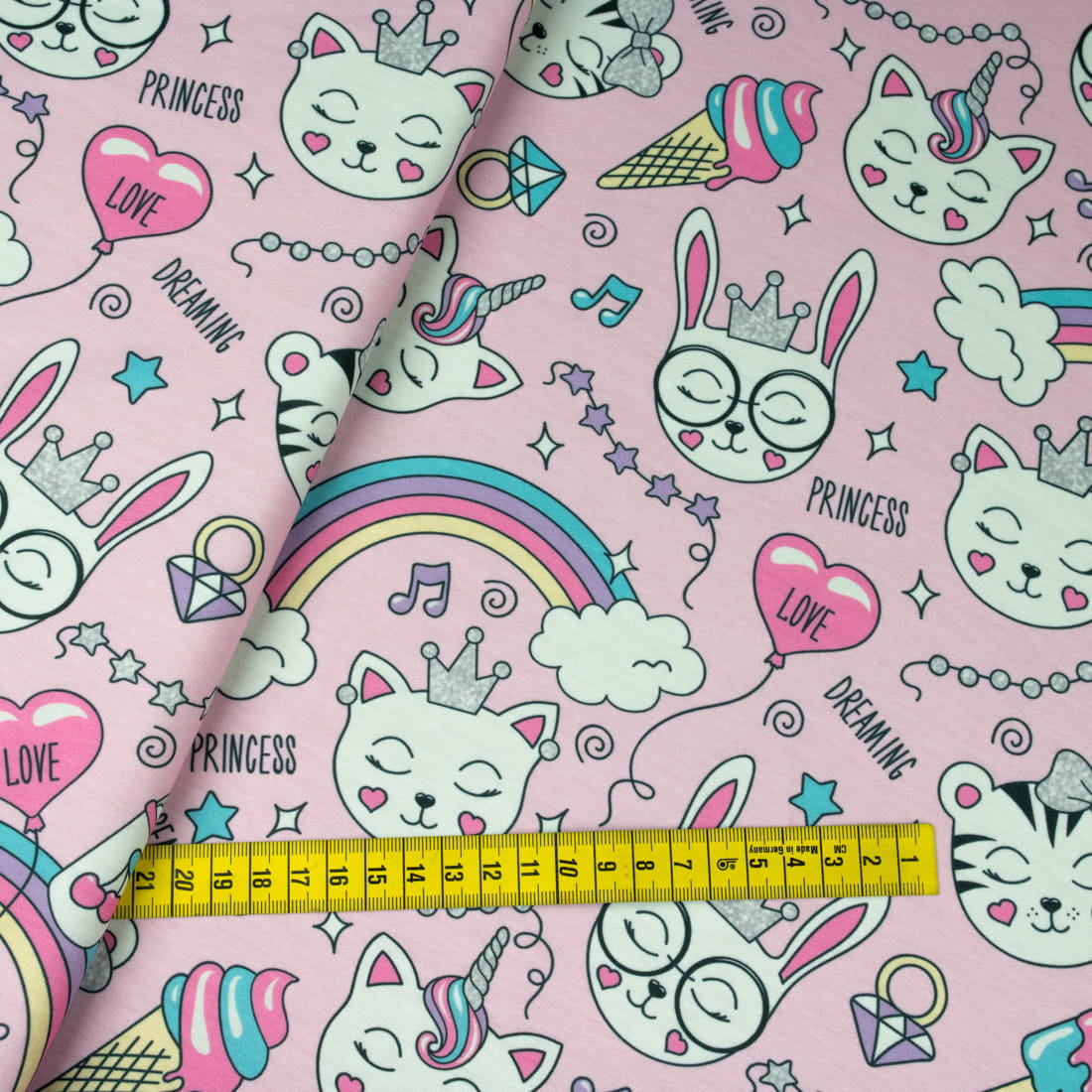 Dzianina Dresówka pętelka wzór koty kolor różowy