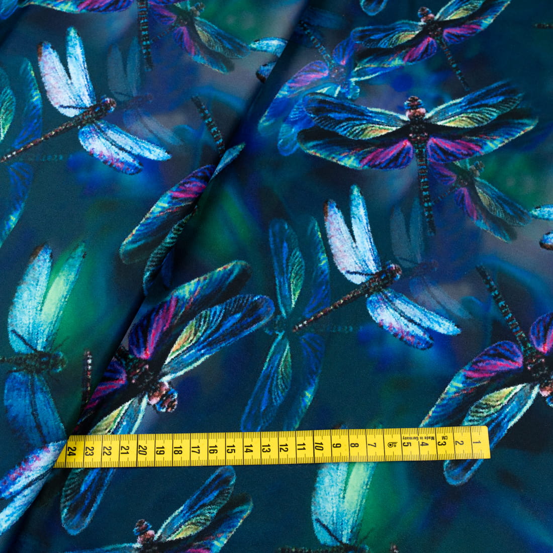 Dzianina jersey ity wzór Ważki odcienie niebieskiego