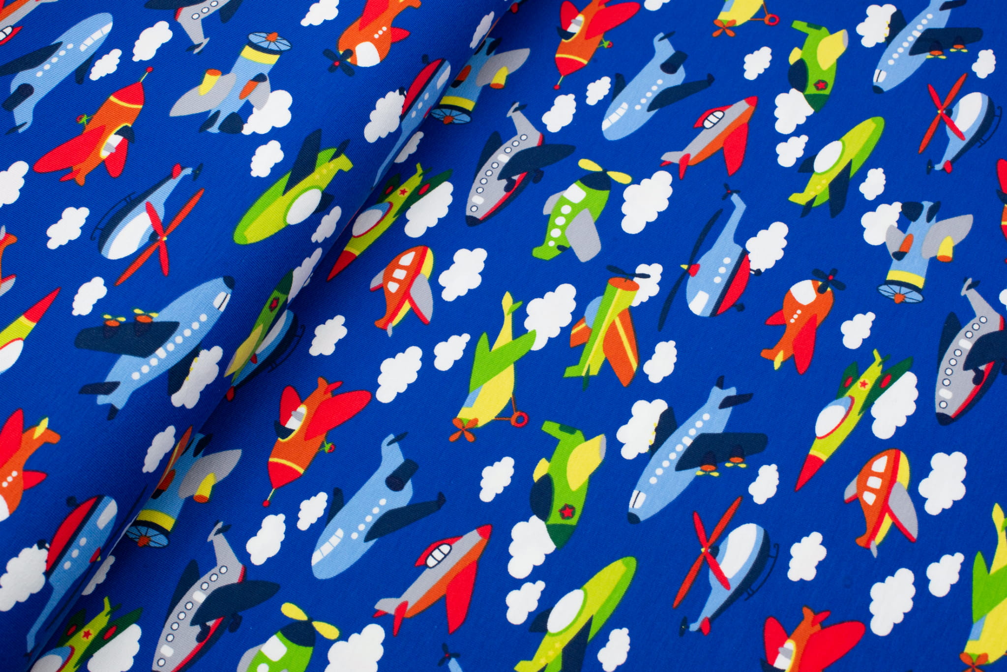 Jersey bawełniany wzór samoloty kolor niebieski