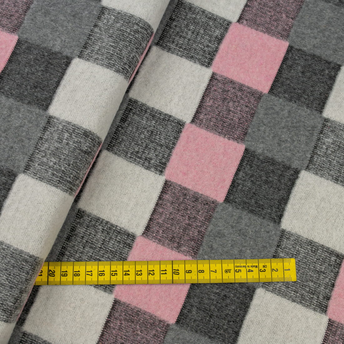 Tkanina płaszczowa wzór szachownica kolor szary melanż/ pudrowy róż/ szary