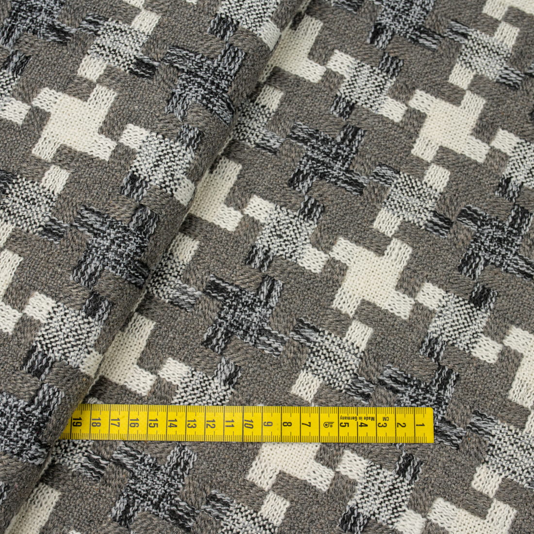 Tkanina płaszczowa wzór geometryczny kolor szary i kremowy