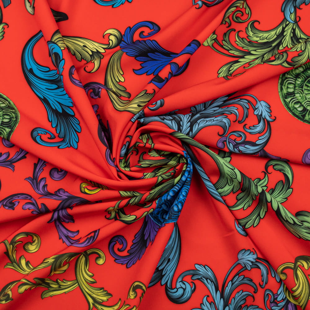 Tkanina Silki wzór Włoski na czerwonym tle