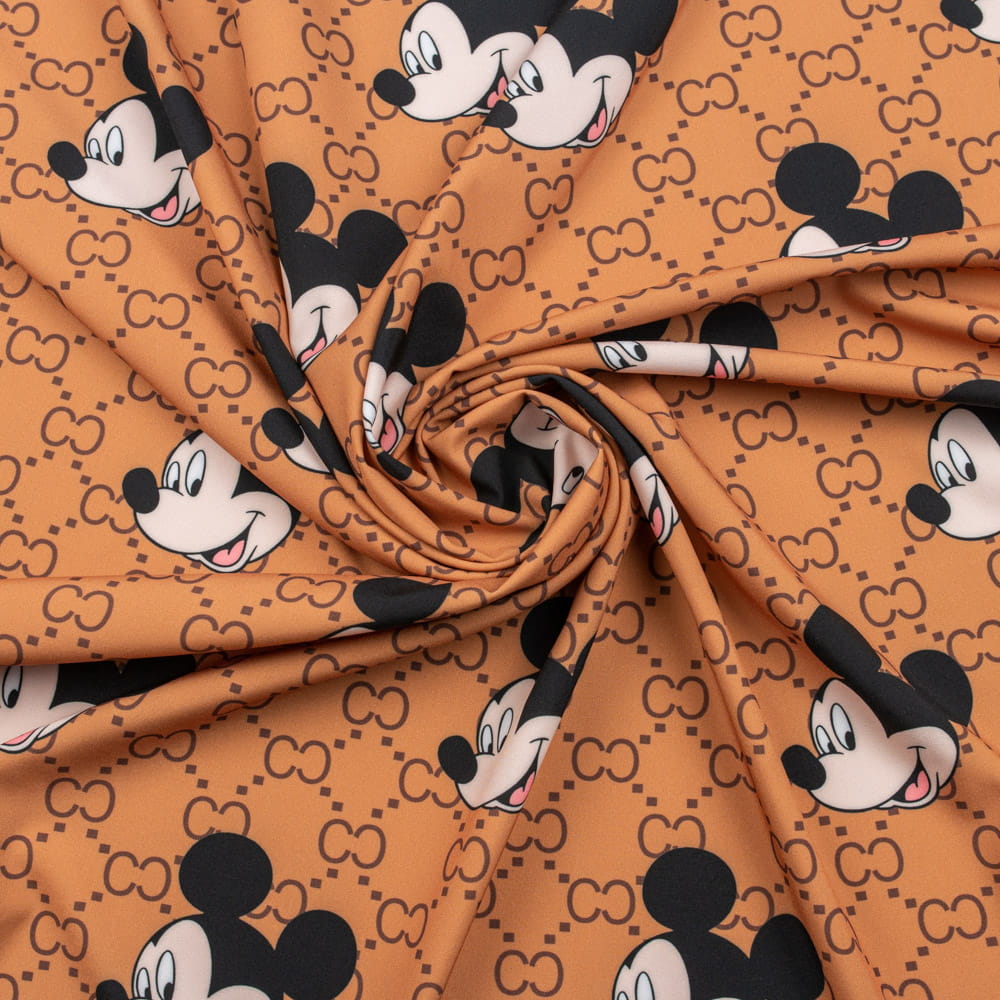 Tkanina Silki wzór Myszka kolor brązowy